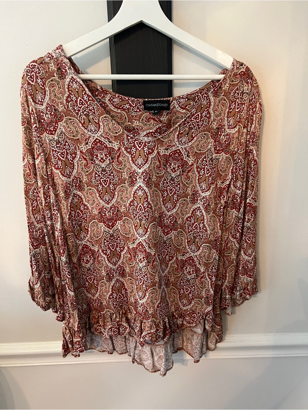 Cynthia Rowley Red and Cream Paisley Tunic Top